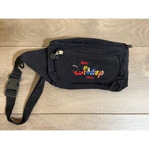 Walt Disney World Fanny Pack Embroidered Black Bag Vintage Character Spell Out